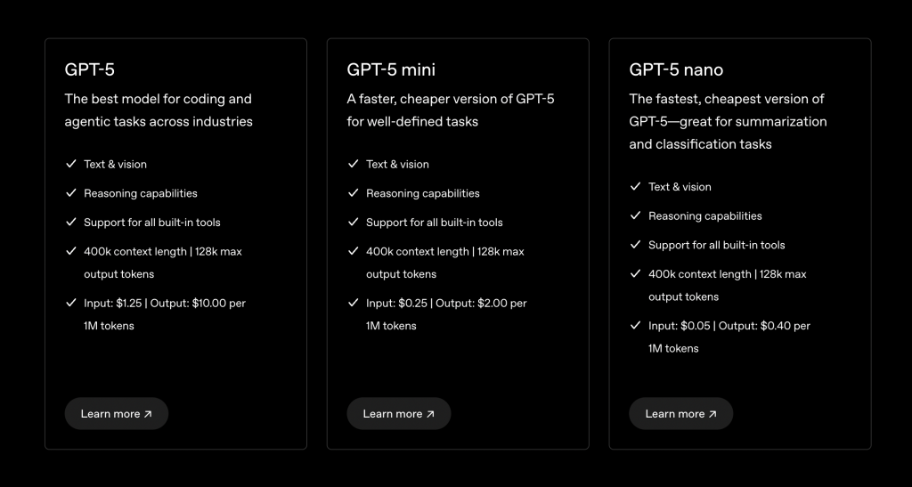 OpenAI API на модели ChatGPT-5, GPT-5 mini и GPT-5 nano