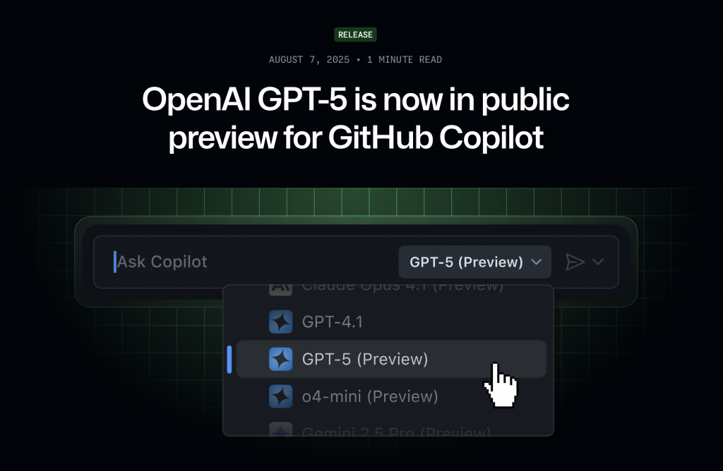 OpenAI GPT-5 теперь доступен в публичной предварительной версии для GitHub Copilot